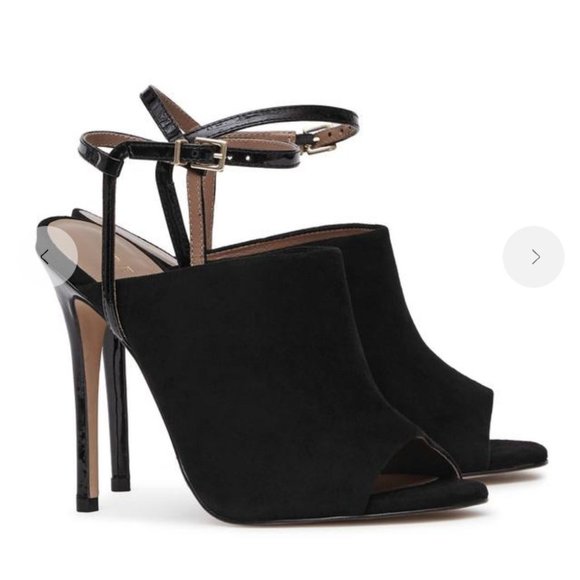 REISS Rena Black Suede Peep Toe Ankle Strap Heels - Picture 2 of 13